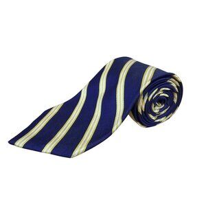 Vintage Brooks Brothers Navy & Yellow All Silk Striped Woven In England